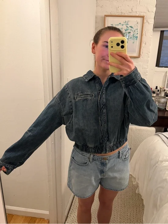 Zara Denim Bomber Jacket - Picture 2 of 3